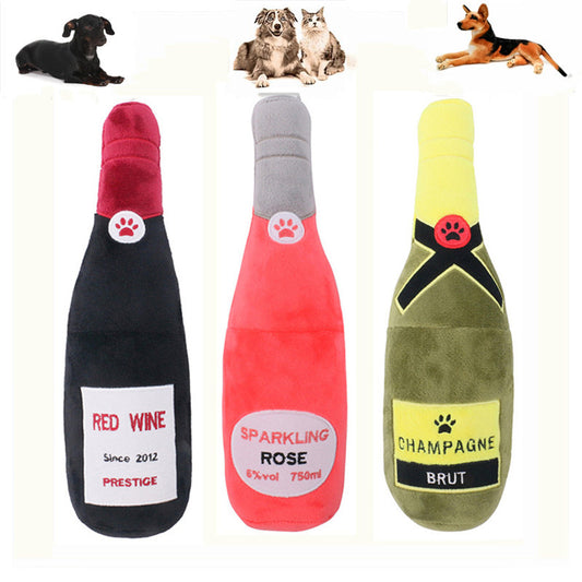 Pet Cats And Dogs Vocal Toys Plush Wine Bottle Chewing Teeth Stick Donut Small